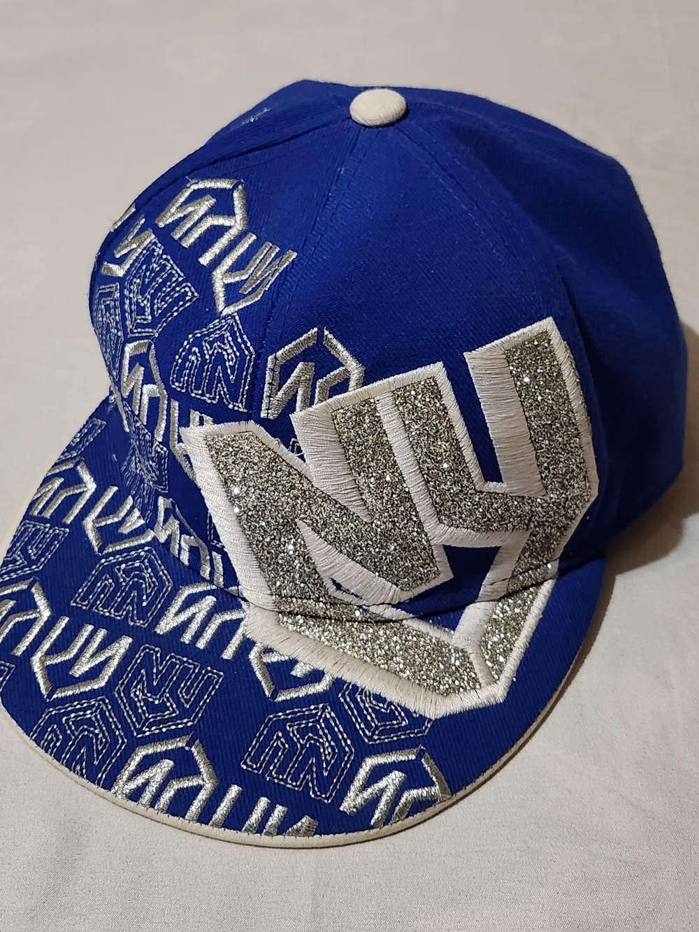KBETHOS Blue Cap with Silver Glitter NY Emblem